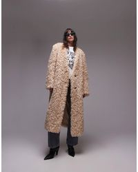 TOPSHOP - Faux Fur Collarless Long Coat - Lyst