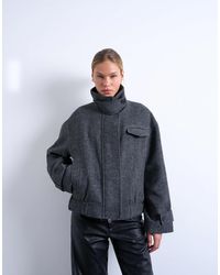 TOPSHOP - Wool Blend Bomber Jacket With Tab Detail - Lyst