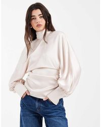 ASOS - Satin High Neck Batwing Blouse - Lyst