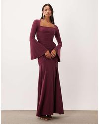 ASOS - Slinky Square Neck Maxi Dress With Ruched Bodice - Lyst