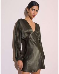 Nobody's Child - Allura Satin Plunge Neck Balloon Sleeve Mini Dress - Lyst