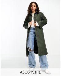 ASOS - Asos Design Petite Wax Trench With Cord Collar - Lyst