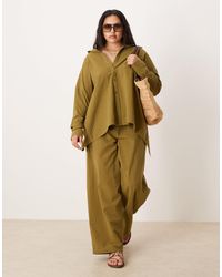 ASOS - Curve - pantalon décontracté à enfiler d'ensemble en crépon - olive - Lyst