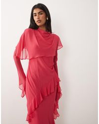 DASKA - Cape Ruffle Long Sleeve Maxi Dress - Lyst