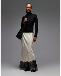 ASOS - Satin Lace Trim Bias Midi Skirt - Lyst