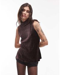 Mango - Plisse High Neck Sleeveless Top - Lyst