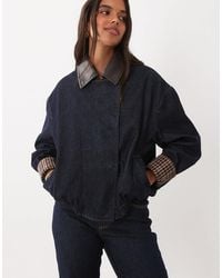 Mango - Maya Zip Through Denim Jacket Co-Ord With Faux Leather Collar - Lyst