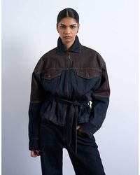 TOPSHOP - Denim Two Toned Cinched Jacket - Lyst