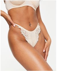 We Are We Wear - Nylon Blend And Lace High Leg Gathered Thong - Lyst
