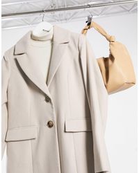 River Island Single-breasted Slim Longline Tailored Coat - Natural