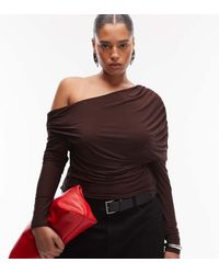 ASOS - Asos Design Curve Slinky Asymmetric Cape Shoulder Long Sleeve Top - Lyst