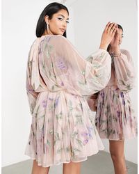 Asos edition floral beaded mesh dress with balloon sleeve hot sale