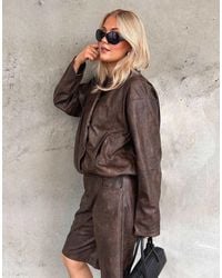 NA-KD - X Sasha Sviridovskaya Short Overlap Detail Pu Jacket - Lyst