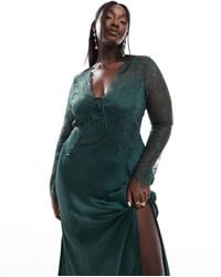 ASOS - Asos design curve – maxikleid aus satin- und spitzenmix - Lyst