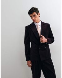 ASOS - Slim Double Breasted Colbert Van Donkerpaarse Katoenfluweel - Lyst
