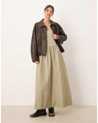 Mango Compact Knit Dropped Waist Maxi Dress in Brown
