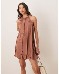 ASOS - Vestito Corto Allacciato Al Collo Morbido Al Tatto Color Mocha - Lyst