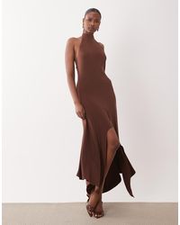 ASOS - Slinky Hanky Hem Dress With High Neck Cowl Detail - Lyst