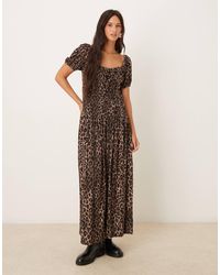 ASOS - Crinkle Shirred Waist Milkmaid Puff Sleeve Midi Tea Dress - Lyst