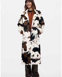 Desigual - Straight Coat With Animal Print Fur - Lyst