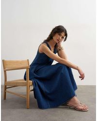 TOPSHOP - Denim V Neck Seamed Full Maxi Dress - Lyst