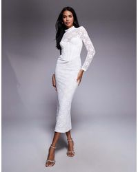 Bardot - Carmen Lace Corset Long Sleeve Midi Dress - Lyst