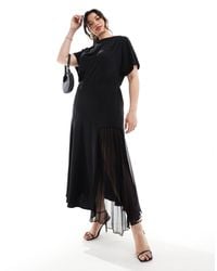 ASOS - Asos Design Curve Cowl Neck Midi Dress With Asymmetric Pleat Hem - Lyst