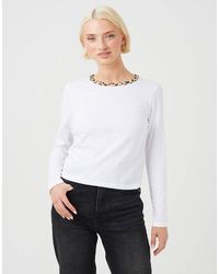 Brave Soul - Long Sleeve Contrast Print Neck Detail Top - Lyst
