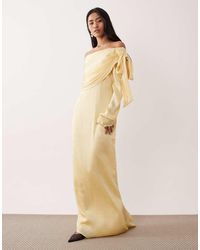 Pretty Lavish - Satin One Shoulder Bow Maxi Dress - Lyst