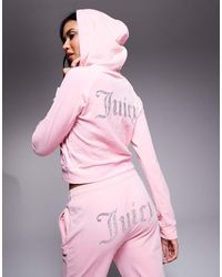 Juicy Couture - Sudadera Rosa Con Capucha, Logo De Strass Y Cremallera De Velour De (Parte De Un Conjunto) - Lyst