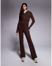 River Island - Knitted Wide Leg Cable Knitted Trouser Co-ord - Lyst