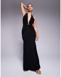 ASOS - Super Diepuitgesneden Maxi-Jurk Met Oversized Gouden Afwerking - Lyst