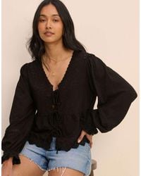 Nobody's Child - Embroidered Tie Front Blouse - Lyst