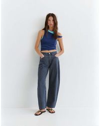 Pull&Bear - Striped Balloon Jeans With Seams - Lyst