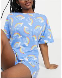 ASOS Rainbow Unicorn Tee & Short Pyjama Set - Blue