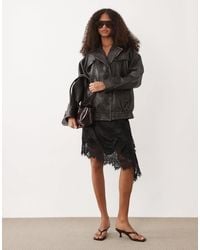 Mango - 100% Leather Oversized Jacket - Lyst