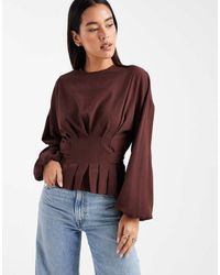 ASOS - Cinched Waist Blouse With Tie Back - Lyst