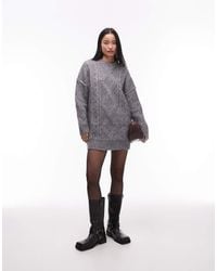 TOPSHOP - Knitted Diamond Cable Oversized Mini Dress - Lyst