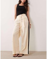 Mango - 100% Linen Tie Waist Straight Trouser With Side Stripe - Lyst