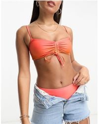 In The Style - Ruched Tie Front Bikini Top Co-ord - Lyst
