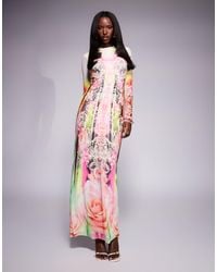 AFRM - – didi – langärmliges netzstoff-midikleid mit spitzenprint im grunge-design - Lyst