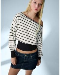Bershka - Asymmetric Neck Print Jumper - Lyst
