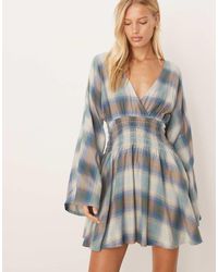 ASOS - V Neck Mini Dress With Shirred Waist - Lyst
