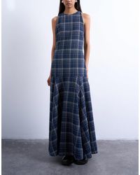 TOPSHOP - Robe mi-longue à carreaux avec taille tombante et ourlet évasé - Lyst