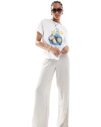 ONLY - Seersucker Wide Leg Trousers - Lyst