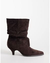 SEQWL - Benz bottines slouchy à petit talon en daim synthétique marron chocolat - Lyst