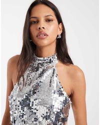 Pieces - Halter Neck Disc Sequin Top - Lyst