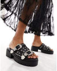 Public Desire - Maverick - sandali con tacco neri con suola spessa e dettagli - Lyst