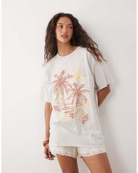 Miss Selfridge - Oversized T-shirt With Seaside Print - Lyst