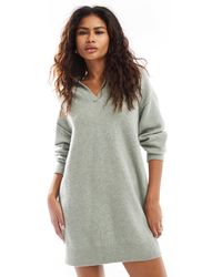 Weekday - Tahlia - robe courte en maille avec col polo - sauge chiné - exclusivité asos - Lyst